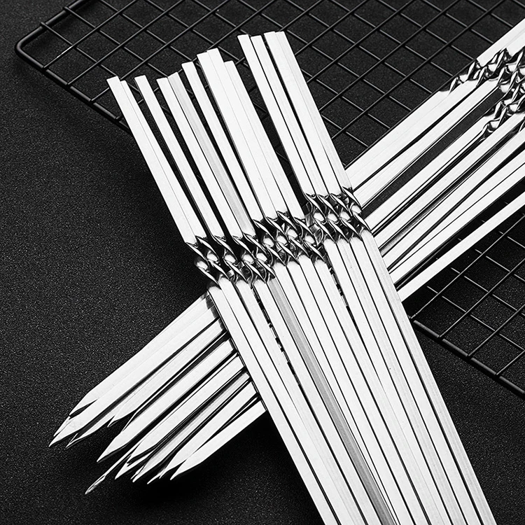 10/20Pcs Stainless Steel Barbecue Skewer Reusable Flat BBQ Needle Stick Barbecue Tools for Outdoor Camping Party Accessories