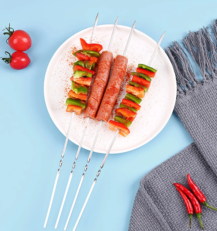 10/20Pcs Stainless Steel Barbecue Skewer Reusable Flat BBQ Needle Stick Barbecue Tools for Outdoor Camping Party Accessories