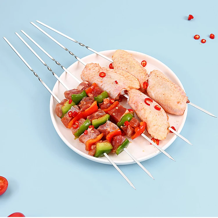10/20Pcs Stainless Steel Barbecue Skewer Reusable Flat BBQ Needle Stick Barbecue Tools for Outdoor Camping Party Accessories