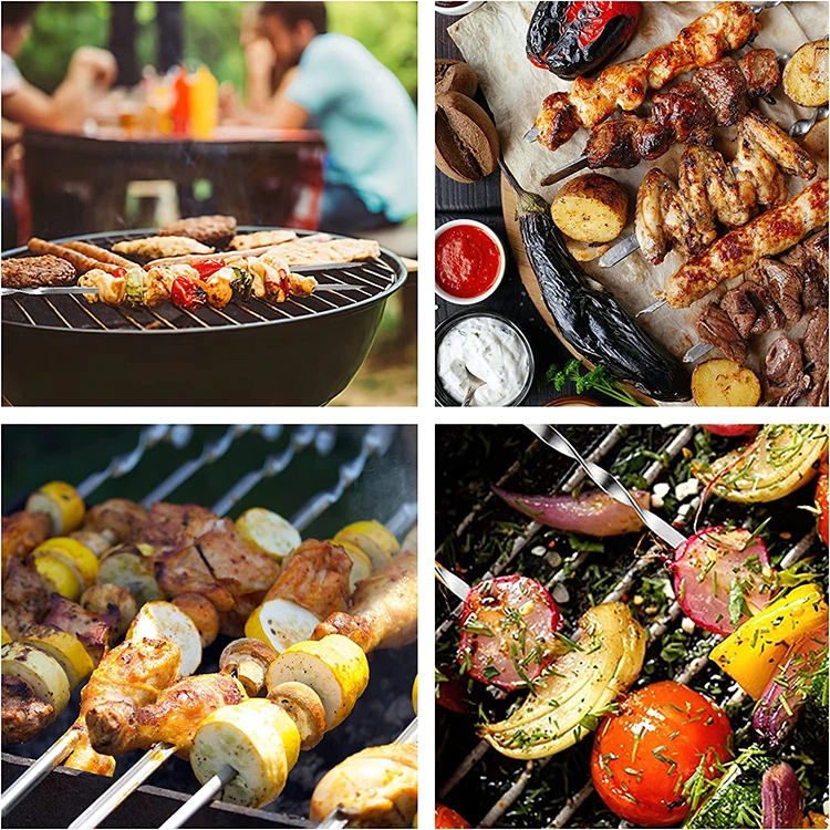 10/20Pcs Stainless Steel Barbecue Skewer Reusable Flat BBQ Needle Stick Barbecue Tools for Outdoor Camping Party Accessories
