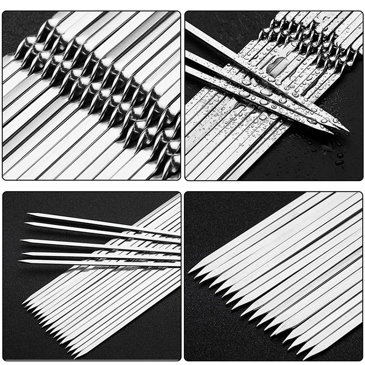 10/20Pcs Stainless Steel Barbecue Skewer Reusable Flat BBQ Needle Stick Barbecue Tools for Outdoor Camping Party Accessories