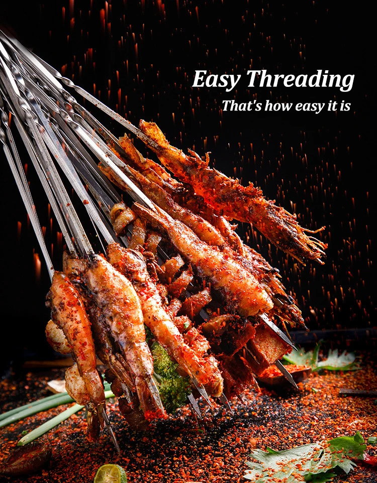 10/20Pcs Stainless Steel Barbecue Skewer Reusable Flat BBQ Needle Stick Barbecue Tools for Outdoor Camping Party Accessories