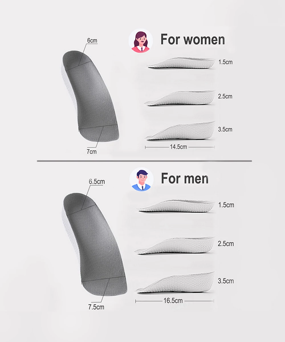 Arch Support Height Increase Insoles Half Pads Orthopedic Breathable Memory Foam 7 Points Lifts Shoe Pads Flat Feet Support
