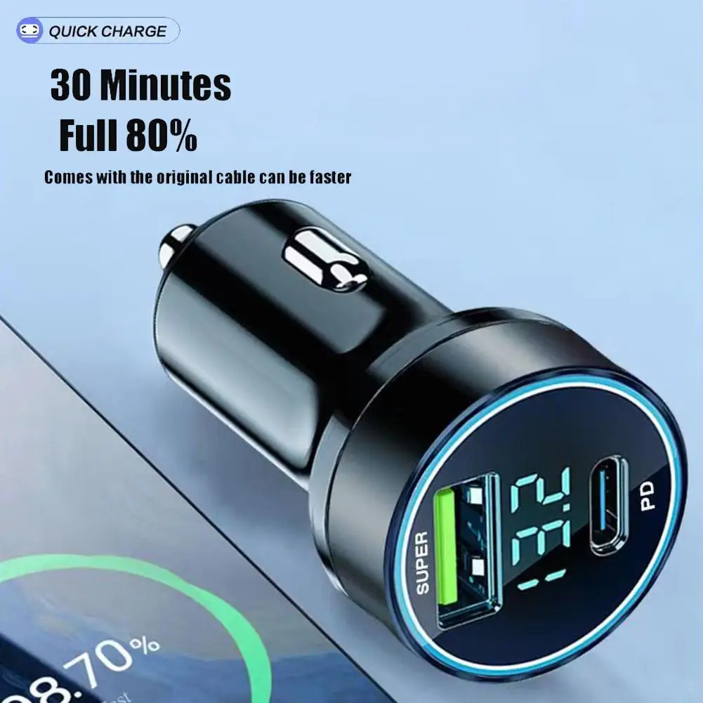 Quick Car Charger 12-24V Dual USB Type C 120W+PD20W For IPhone13 Pro Phone Car Fast Charging