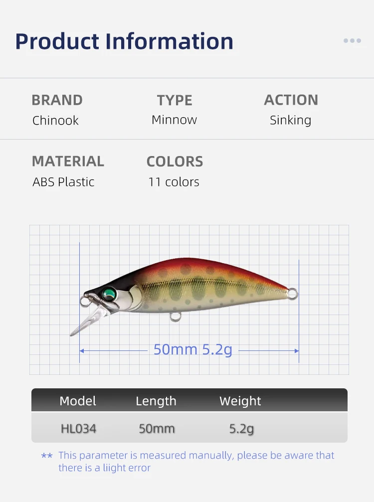 Chinook Sinking Minnowbait Small Trout Minnow Lure 50mm 5.2g Lures for Fishing SwimBait Rap Pike Bass Lurebait