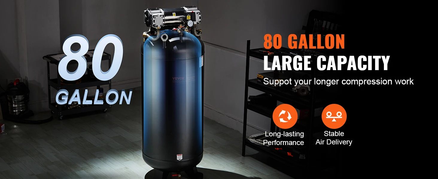 SucceBuy 80 Gallon Air Compressor 6.5HP 145PSI Oil Free Air Compressor Ultra Quiet Compressor for Industrial Sites Auto Repair