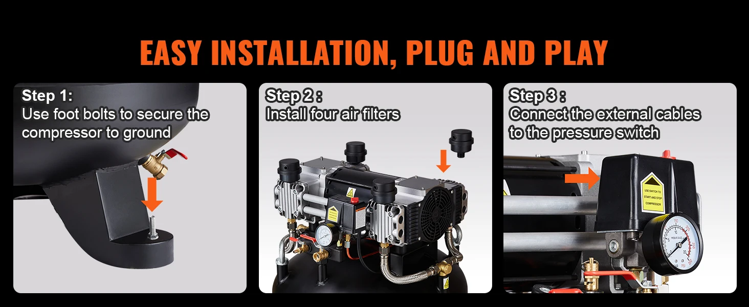 SucceBuy 80 Gallon Air Compressor 6.5HP 145PSI Oil Free Air Compressor Ultra Quiet Compressor for Industrial Sites Auto Repair