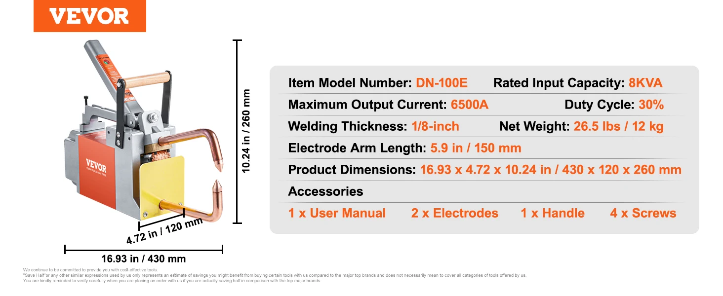 SucceBuy Portable Spot Welder 8KVA Handheld Welding Tip Gun Metal Sheet Spot Welding Machine for Stainless Steel Aluminum Sheet