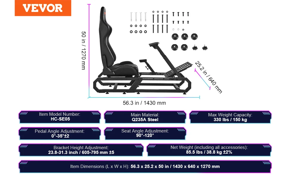 VEVOR Racing Wheel Stand For Logitech G923/G920/G29 Heavy Duty Steel Driving Simulator Cockpit-Thrustmaster T248P Load 330 LBS