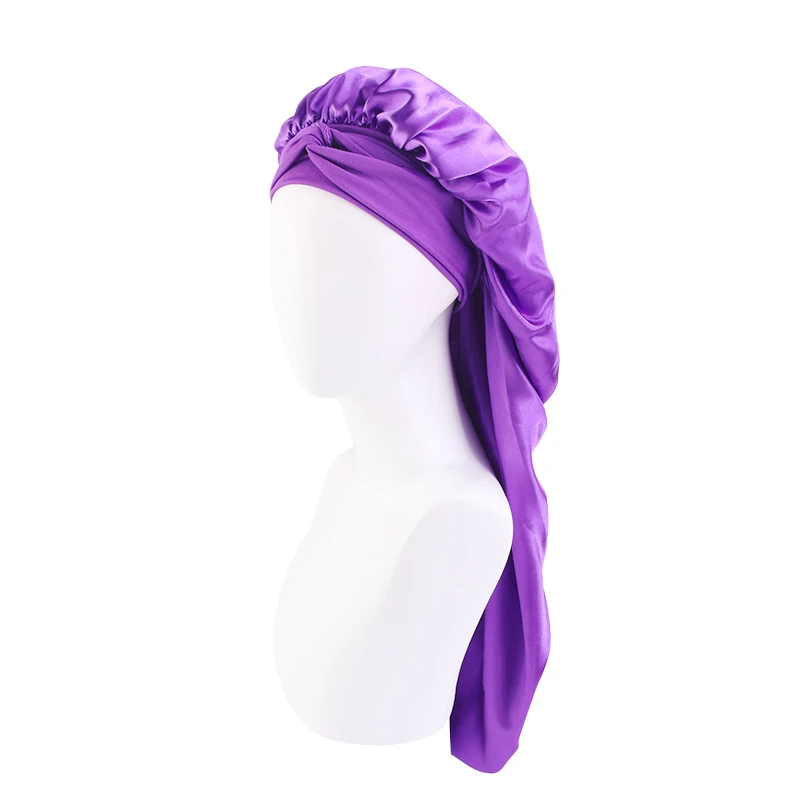 New Women long Oversized elastic satin Bonnet Sleeping Cap with Ribbon Breathable sleeping cap turban sleep Headwear Bandanas