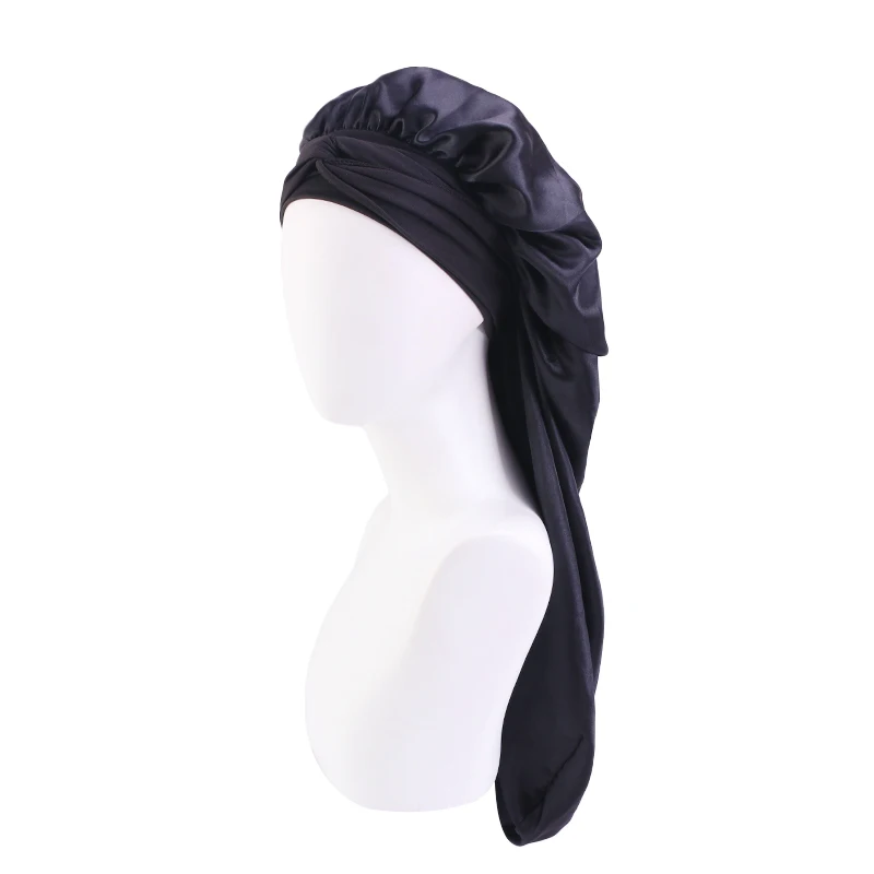 New Women long Oversized elastic satin Bonnet Sleeping Cap with Ribbon Breathable sleeping cap turban sleep Headwear Bandanas