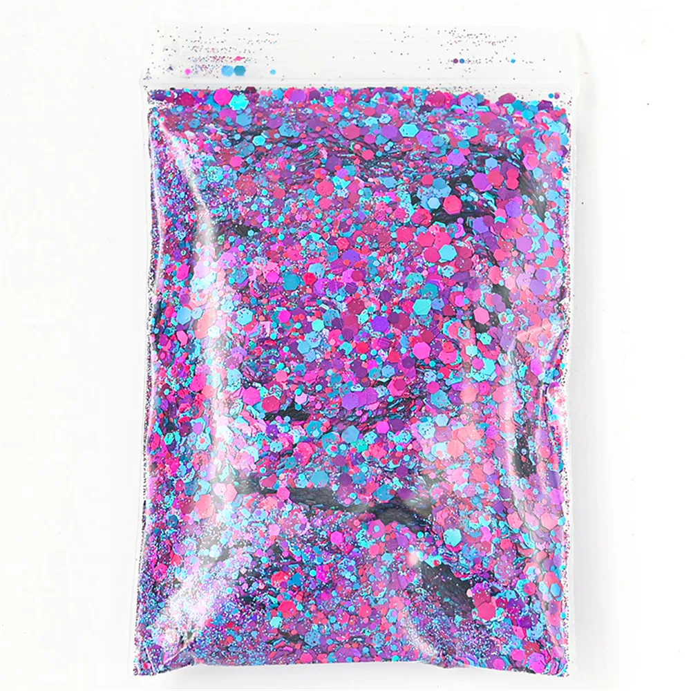 50G Holographic Mixed Hexagon Chunky Glitter Laser Sparkly Iridescent Nail Art Glitter Resin Slice Flake Sequins Nail Decoration