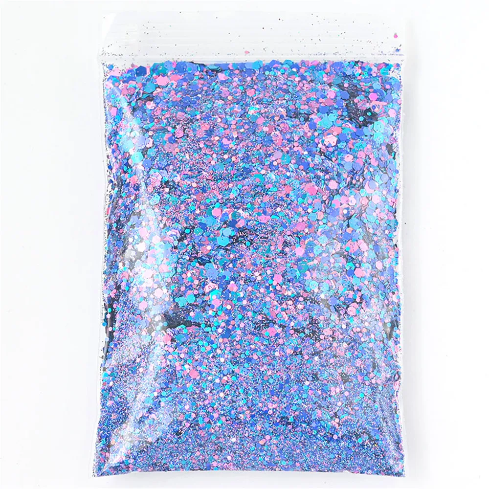 50G Holographic Mixed Hexagon Chunky Glitter Laser Sparkly Iridescent Nail Art Glitter Resin Slice Flake Sequins Nail Decoration