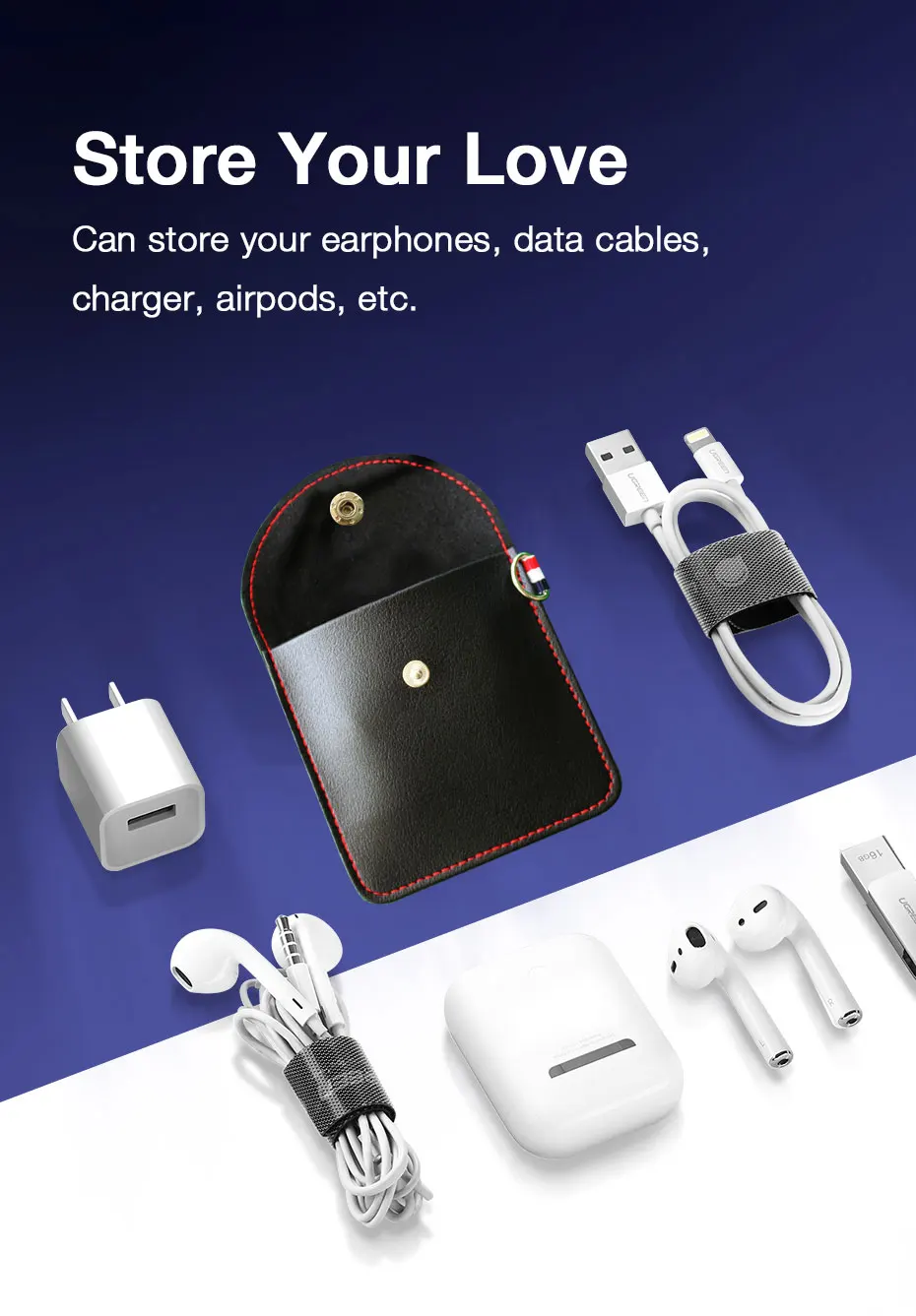 EARDECO Black Mini Hard Headphone Case Portable Earbuds Pouch Box PU Leather Earphone Storage Bag Protective USB Cable Organizer