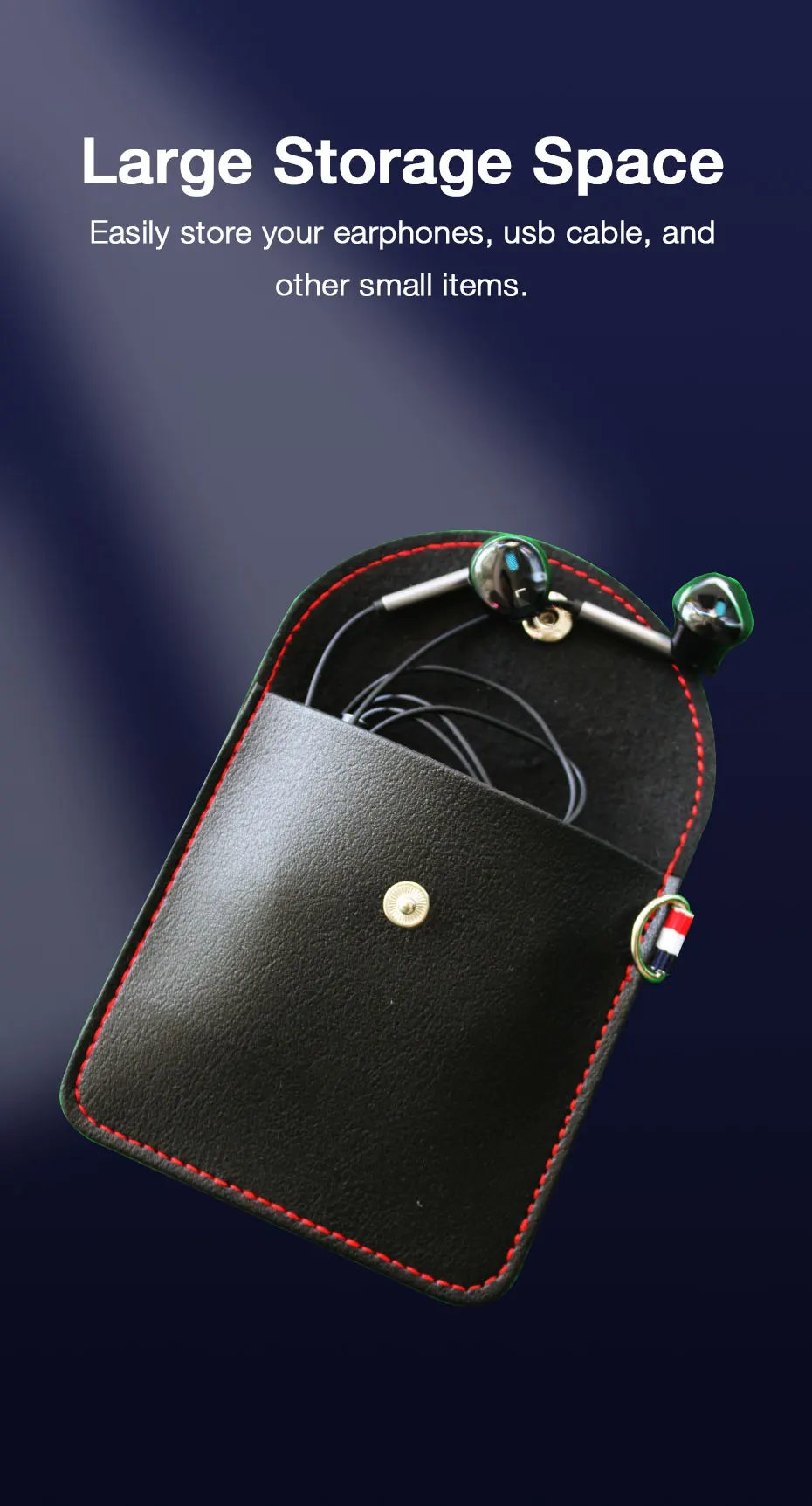 EARDECO Black Mini Hard Headphone Case Portable Earbuds Pouch Box PU Leather Earphone Storage Bag Protective USB Cable Organizer