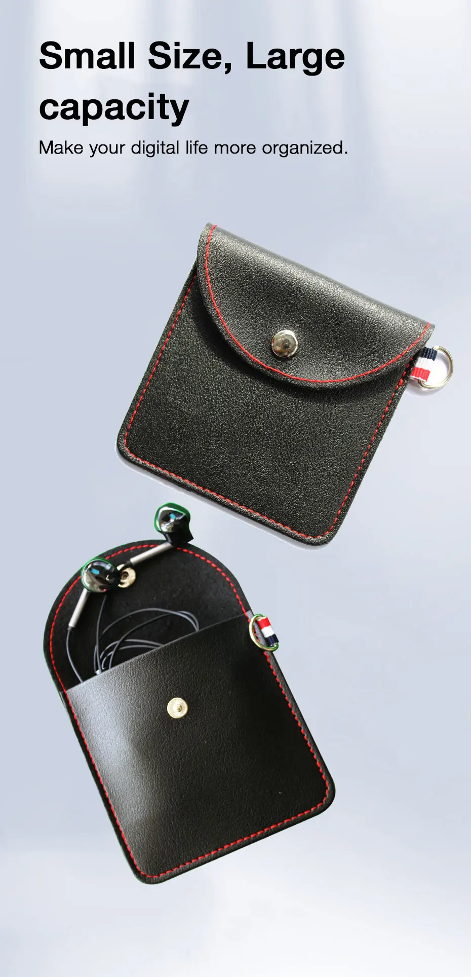 EARDECO Black Mini Hard Headphone Case Portable Earbuds Pouch Box PU Leather Earphone Storage Bag Protective USB Cable Organizer