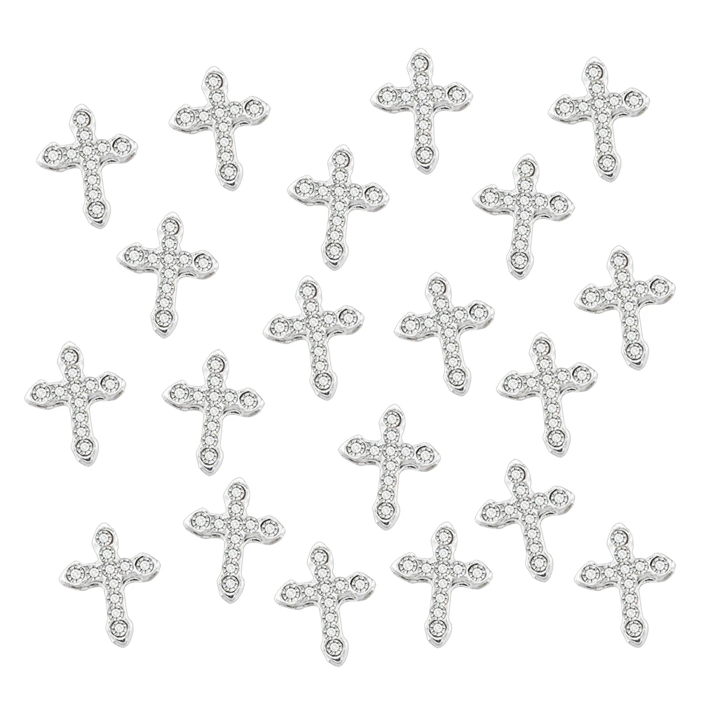10Pcs Full Glitter Punk Cross Nail Charms 7*11.5cm Silver/Gold Metal Cross Nail Art Decoration 3D Luxury Classic Cross Manicure