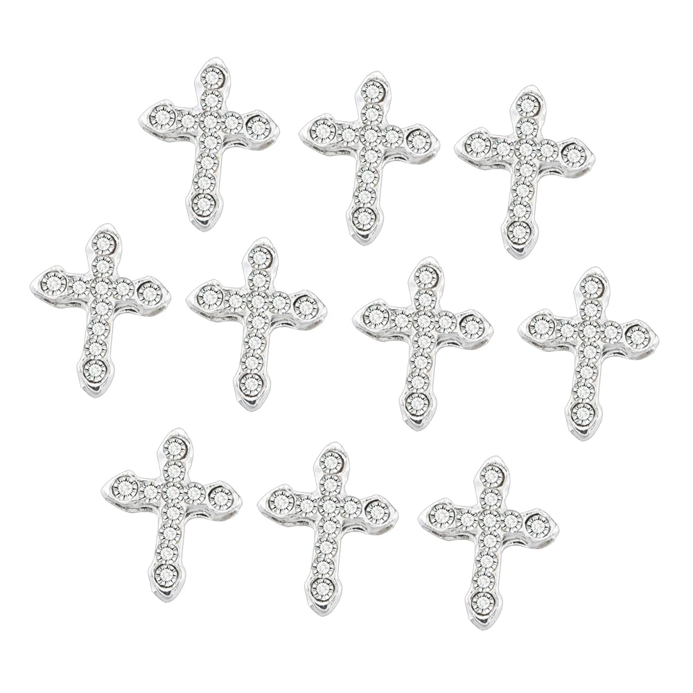 10Pcs Full Glitter Punk Cross Nail Charms 7*11.5cm Silver/Gold Metal Cross Nail Art Decoration 3D Luxury Classic Cross Manicure