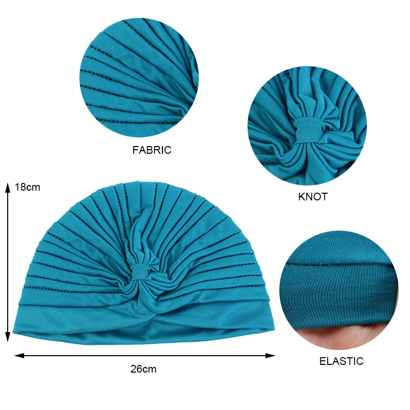 2pcs/lot Stretch Turbans Head Beanie Cover Twisted Pleated Headwrap Assorted Colors Hair Cover Beanie Hats for Women Girls