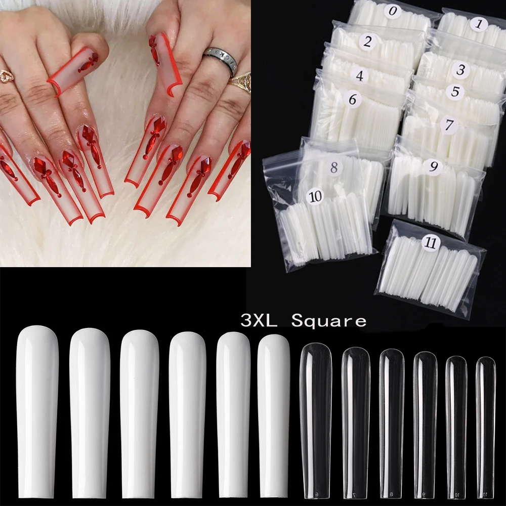 120pcs 3XL Square Straight Extra Long Full Cover False Nail Artificial Acrylic False Nail Tips Clear Press On Nail Manicure Tool