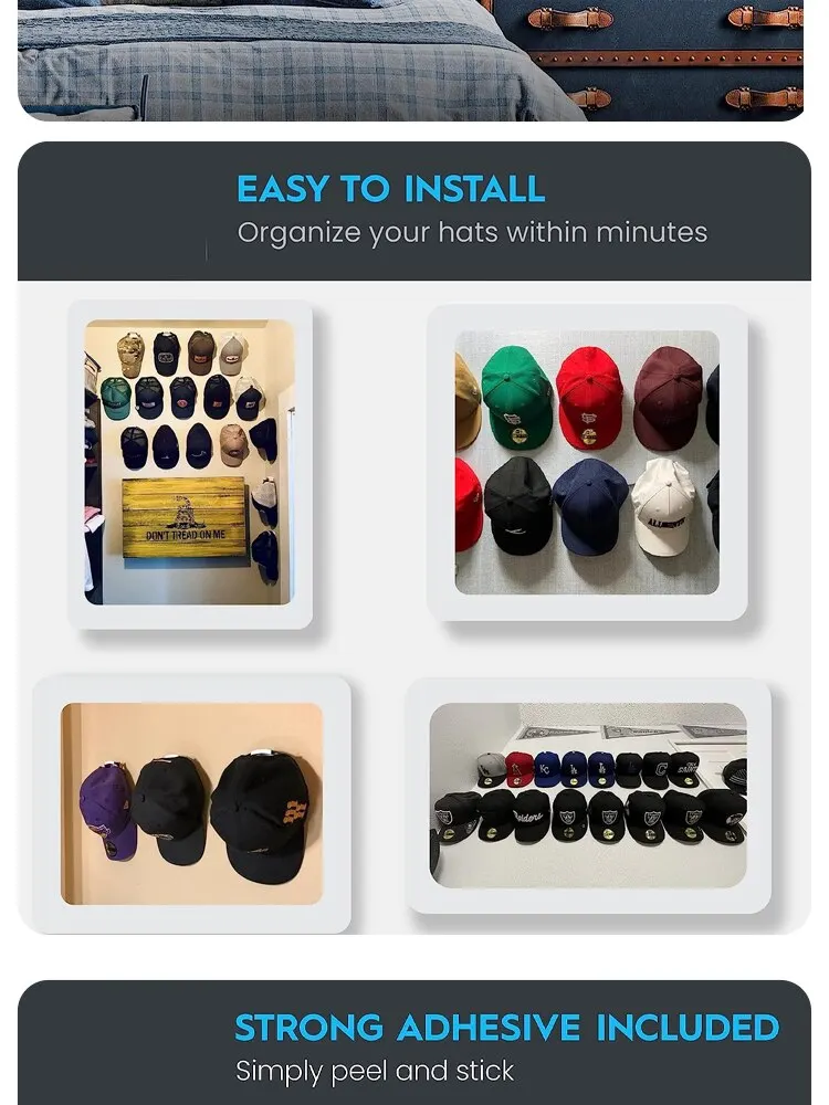 5 10pcs New Baseball Hat Hook Hat Sticking Hook Traceless Hook Black Minimalist Design Hat Rack Simple Earphone Necklace Storage