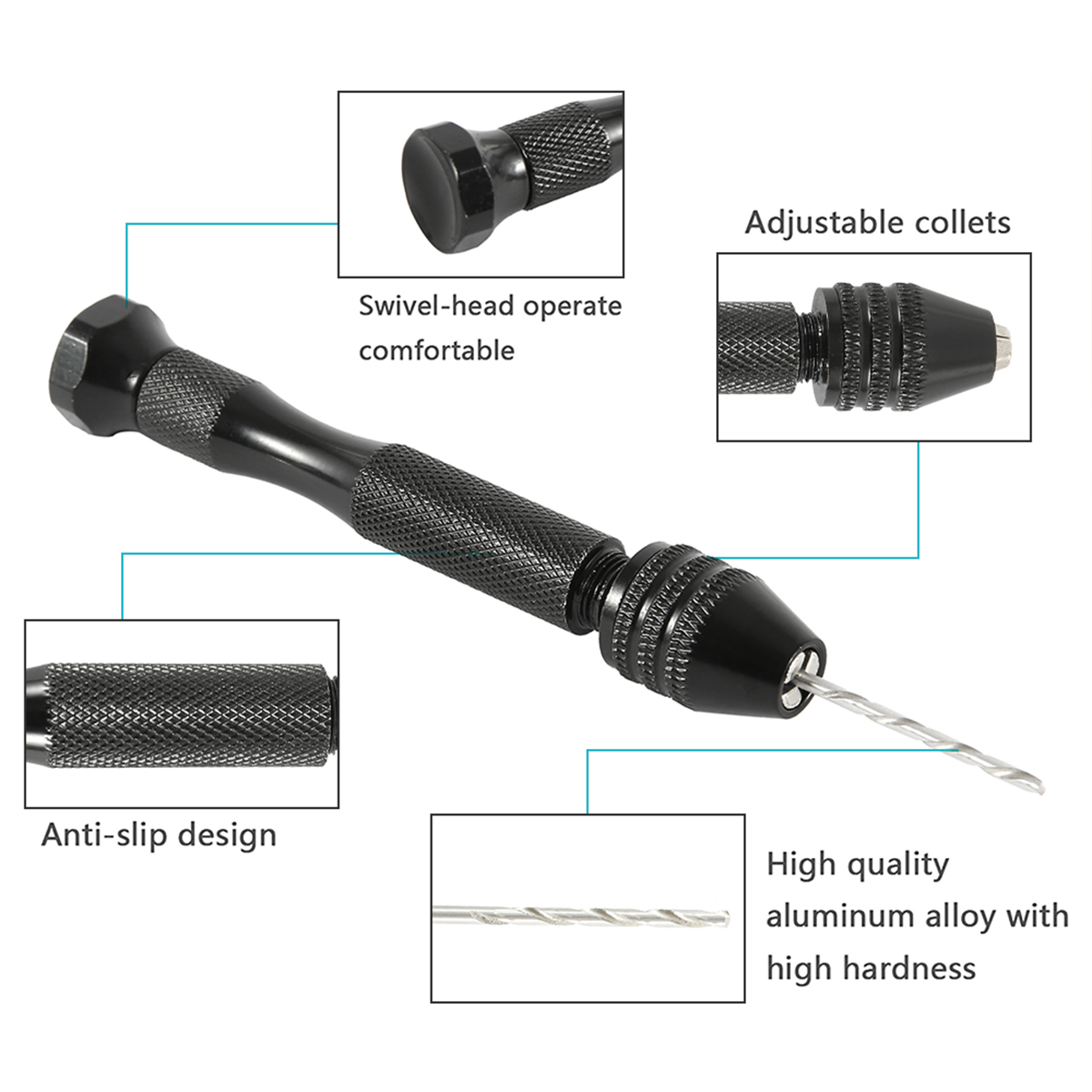 49pcs 0.2-3.4mm Hand Drill Set Mini Aluminum Hand Drill Bit Jewelry Craft Manual Drill Woodworking Tools Drill Bit Drilling Tool