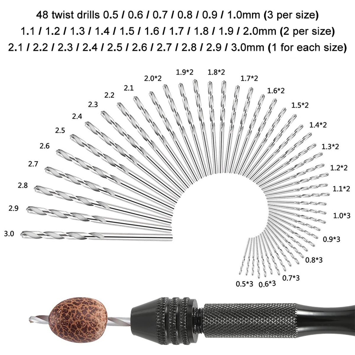 49pcs 0.2-3.4mm Hand Drill Set Mini Aluminum Hand Drill Bit Jewelry Craft Manual Drill Woodworking Tools Drill Bit Drilling Tool