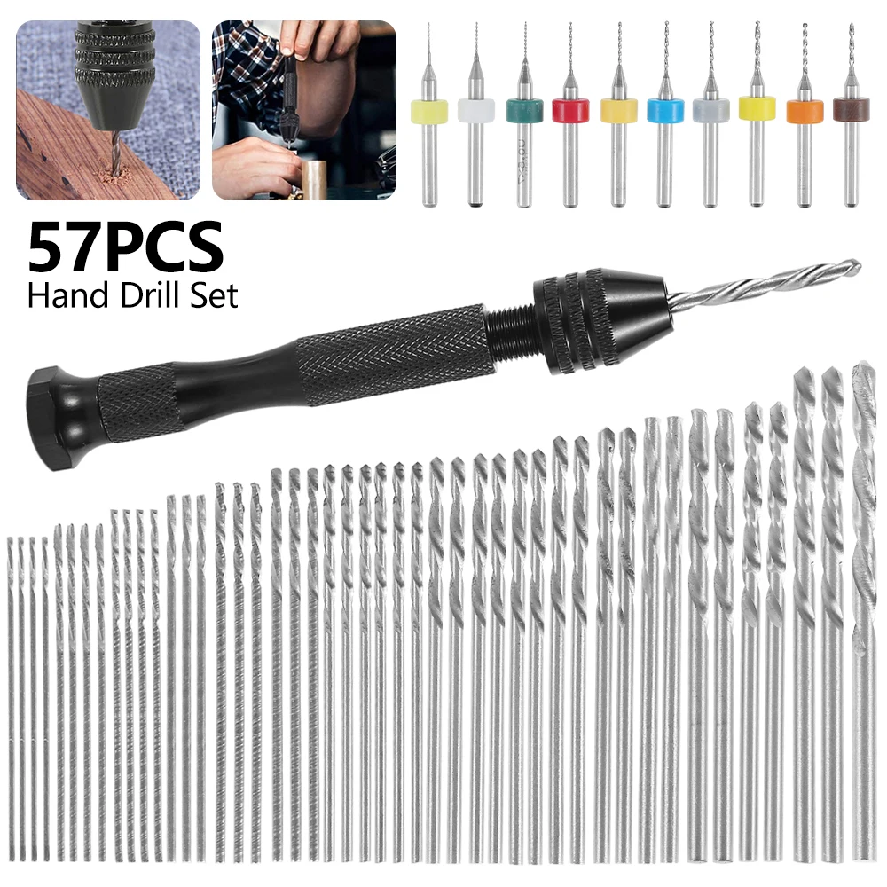 49pcs 0.2-3.4mm Hand Drill Set Mini Aluminum Hand Drill Bit Jewelry Craft Manual Drill Woodworking Tools Drill Bit Drilling Tool