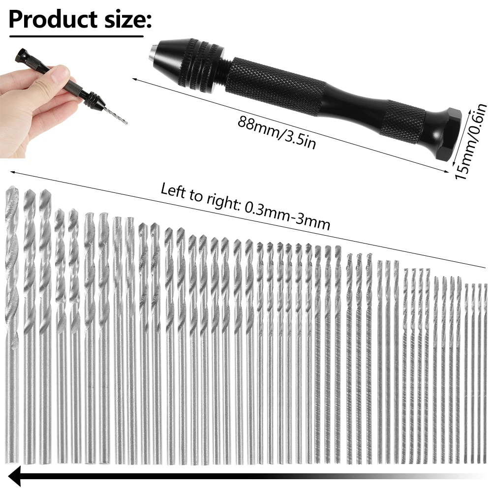 49pcs 0.2-3.4mm Hand Drill Set Mini Aluminum Hand Drill Bit Jewelry Craft Manual Drill Woodworking Tools Drill Bit Drilling Tool