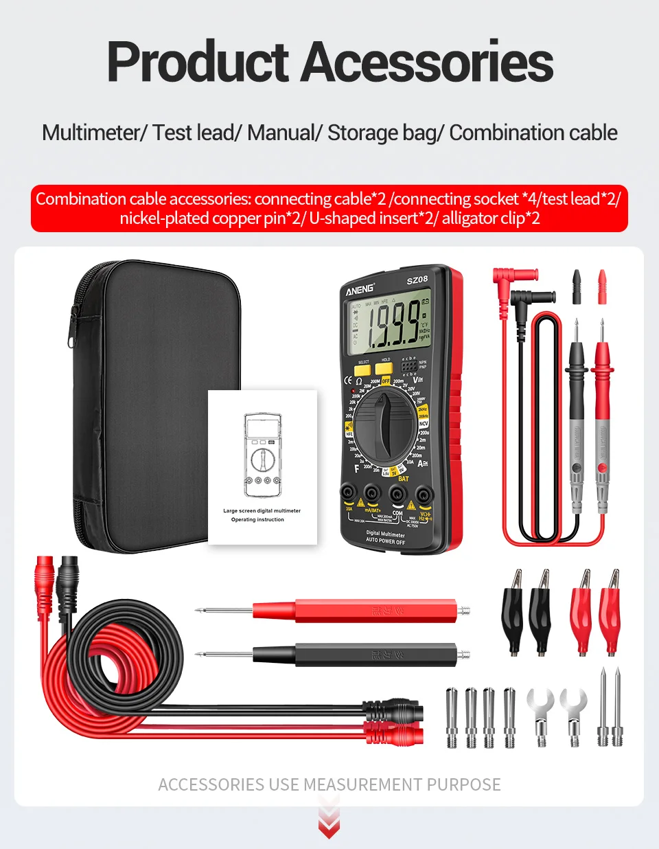 ANENG SZ08 Professional Digital Multimeter Ultra-thin Storage Meter Auto Voltmeter AC DC 220V Resistance Handhold Testers