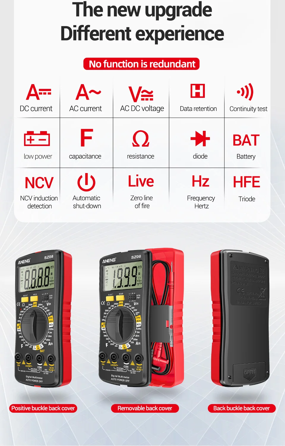 ANENG SZ08 Professional Digital Multimeter Ultra-thin Storage Meter Auto Voltmeter AC DC 220V Resistance Handhold Testers