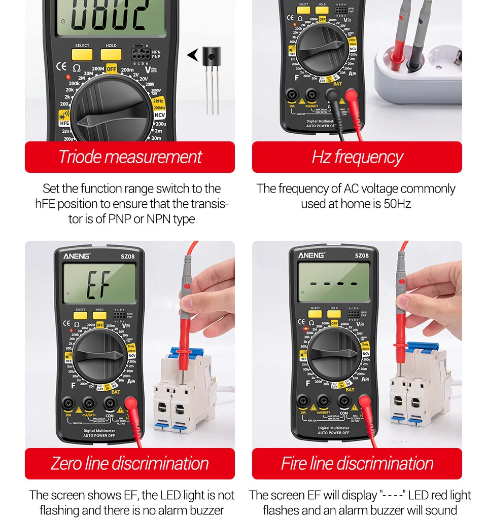 ANENG SZ08 Professional Digital Multimeter Ultra-thin Storage Meter Auto Voltmeter AC DC 220V Resistance Handhold Testers