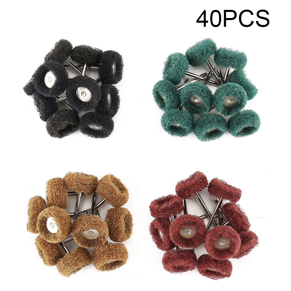 40pcs Mini Drill Abrasive Brush Nylon Buffing Polishing Wheel Sanding Head 3mm Shank 180-400Grit Buffs Rotating Tool Accessories