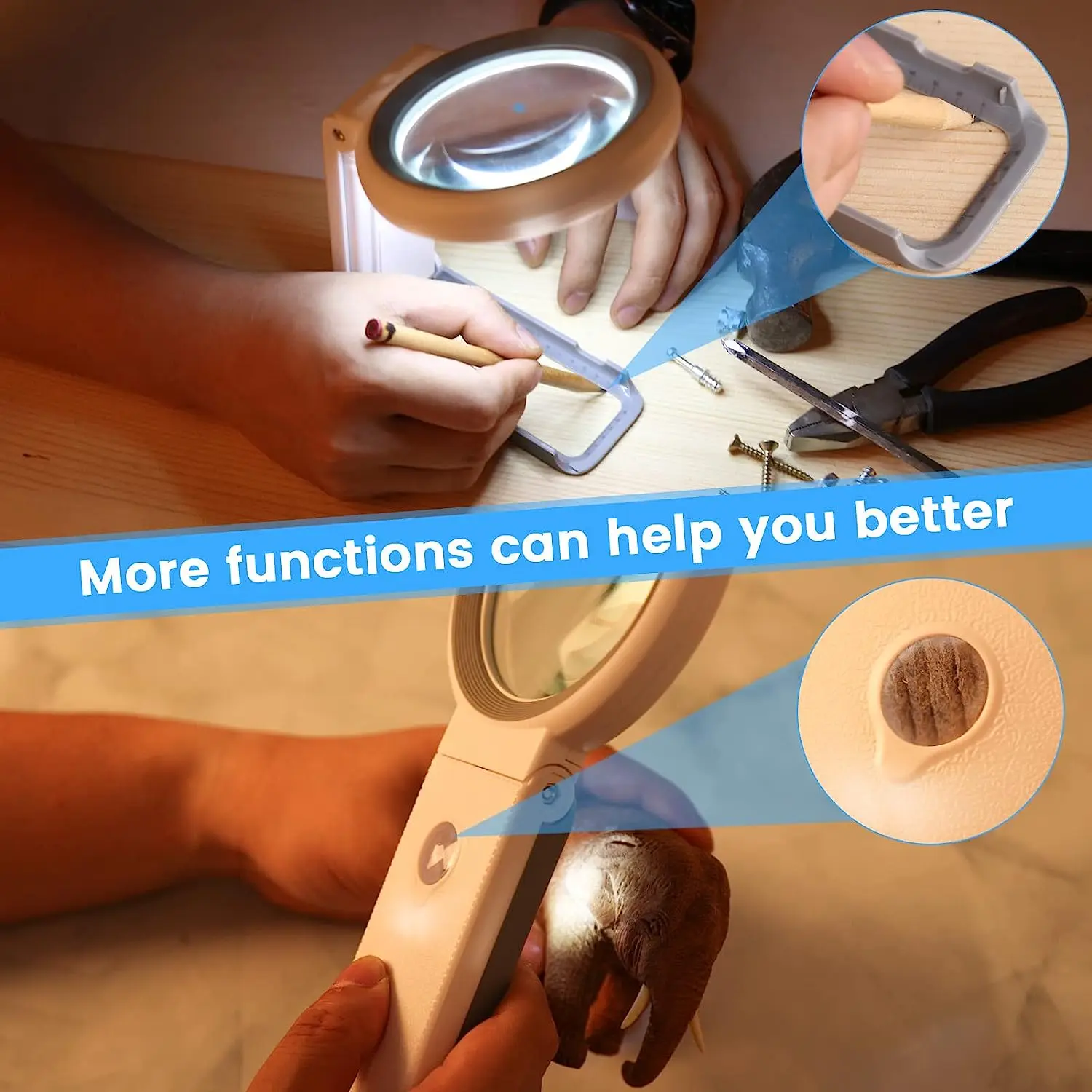 30X 10X Magnifying Glass with Light and Stand Folding Handheld Magnifying Glass 18 LED Illuminated Lighted Magnifier for Reading