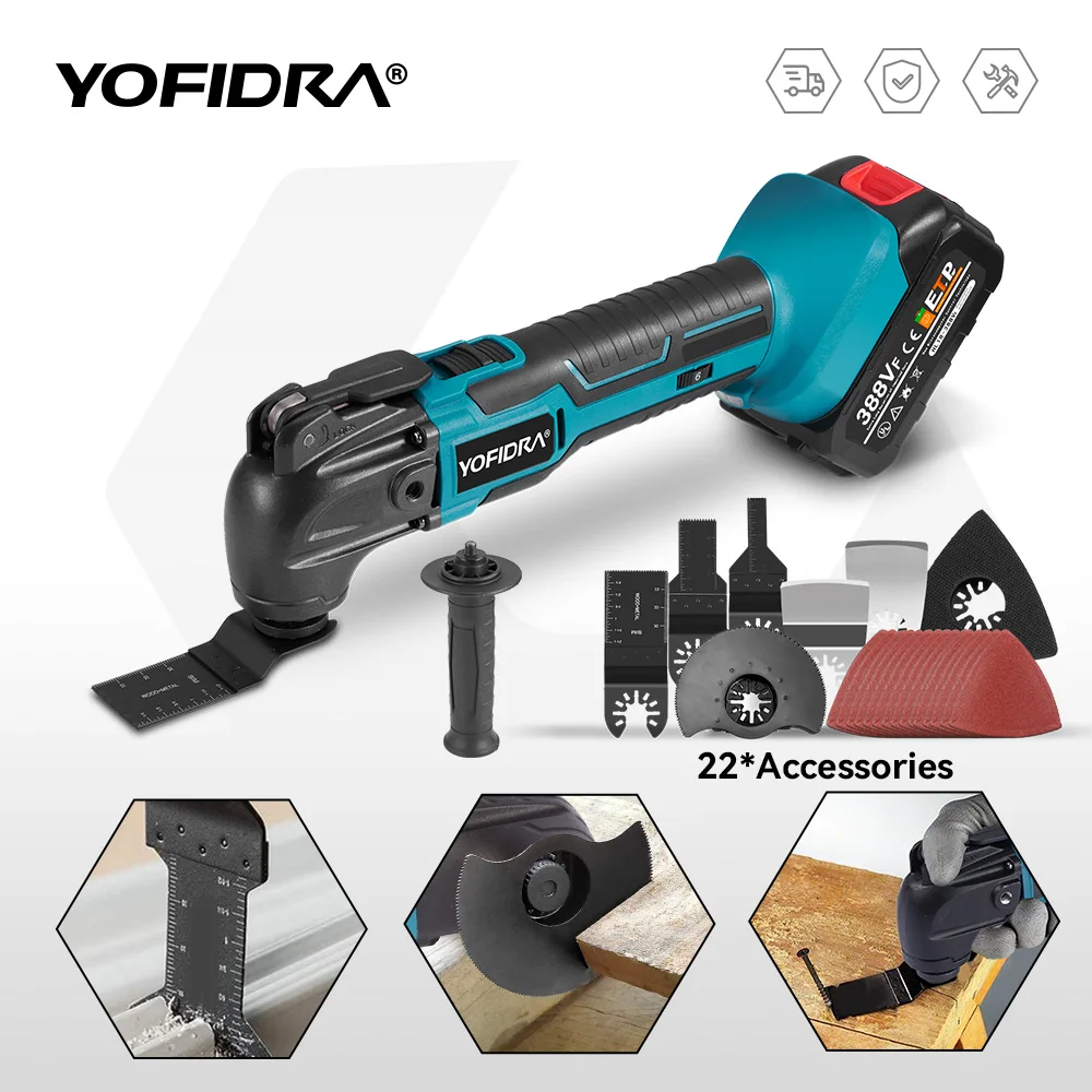 YOFIDRA Oscillating Multi Function Tool Electric Saw Trimmer Shovel Cutting woodworking Machine For Makita 21V Battery Pin