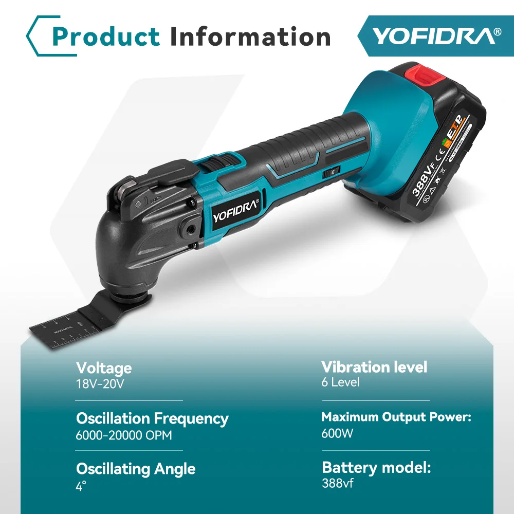YOFIDRA Oscillating Multi Function Tool Electric Saw Trimmer Shovel Cutting woodworking Machine For Makita 21V Battery Pin