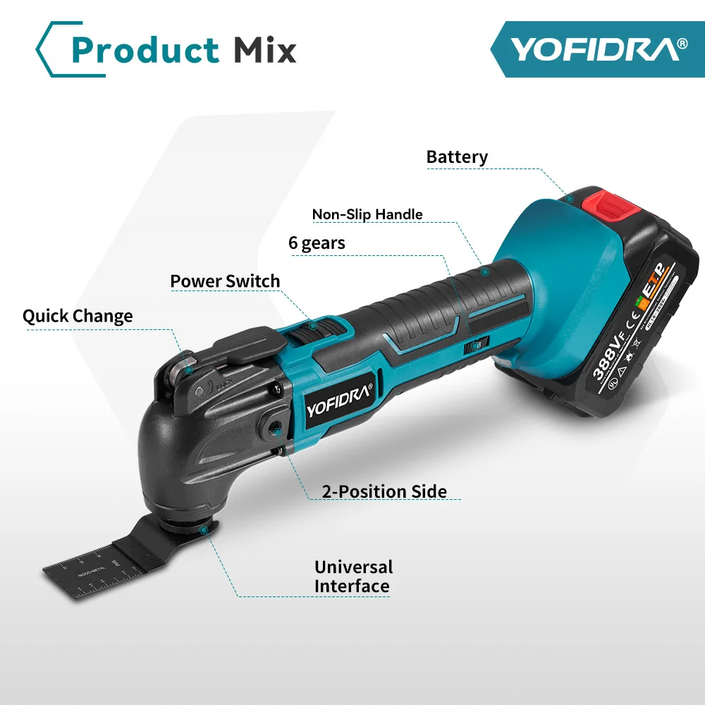 YOFIDRA Oscillating Multi Function Tool Electric Saw Trimmer Shovel Cutting woodworking Machine For Makita 21V Battery Pin