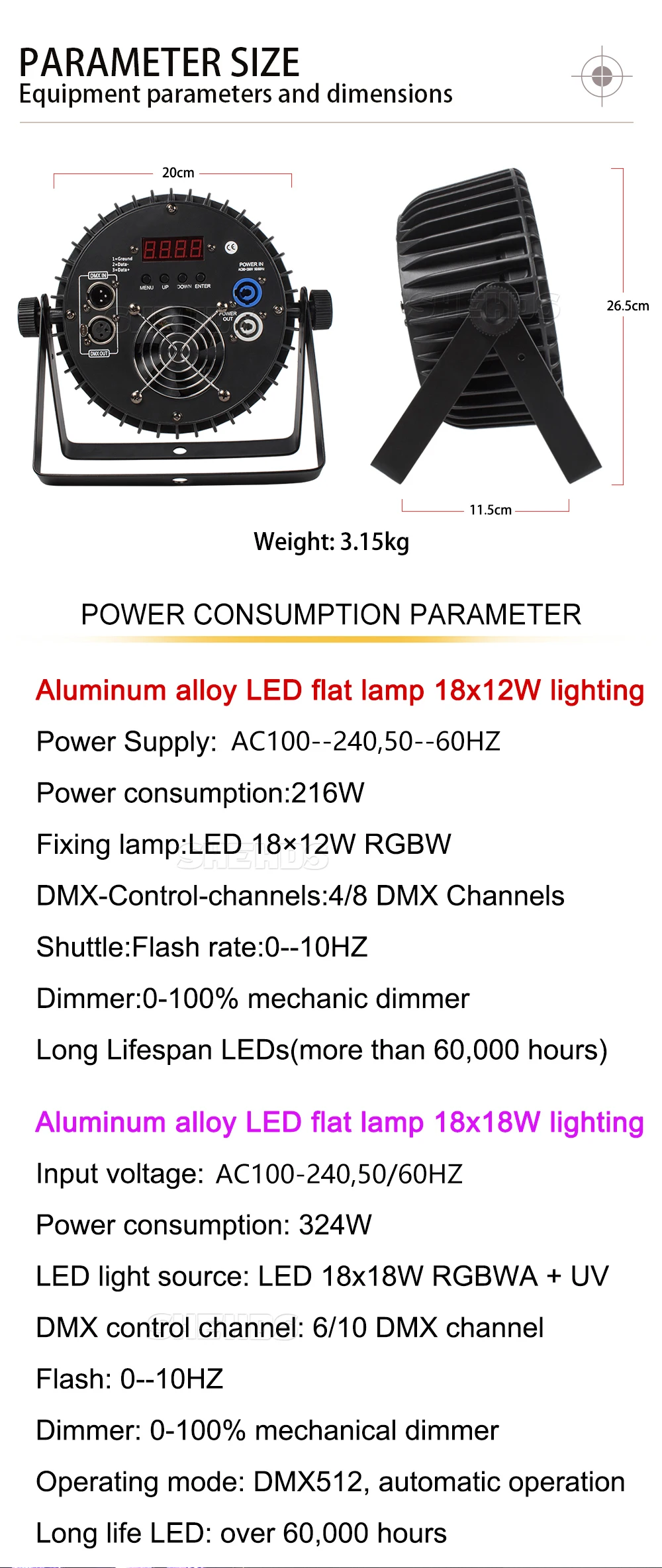 SHEHDS 8PCS Aluminum Alloy LED Flat Par 18x12W RGBW/18x18W RGBWA+UV LED Lighting DMX512 Disco Professional Stage DJ Equipment