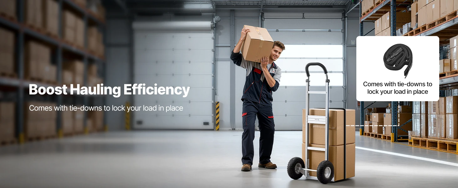 SucceBuy 500LBS Hand Truck Dolly with Non-Slip Wheels & Tie-down Strap Aluminum Alloy Portable Trolley for Moving Home Warehouse