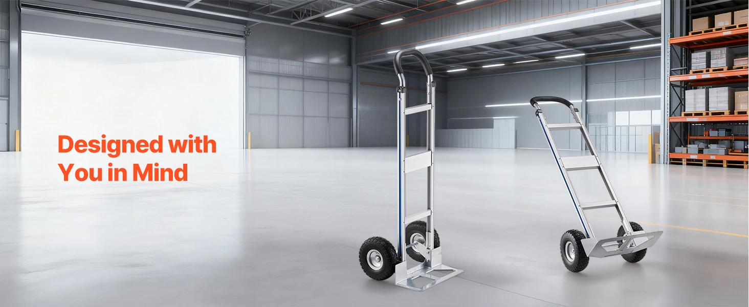 SucceBuy 500LBS Hand Truck Dolly with Non-Slip Wheels & Tie-down Strap Aluminum Alloy Portable Trolley for Moving Home Warehouse