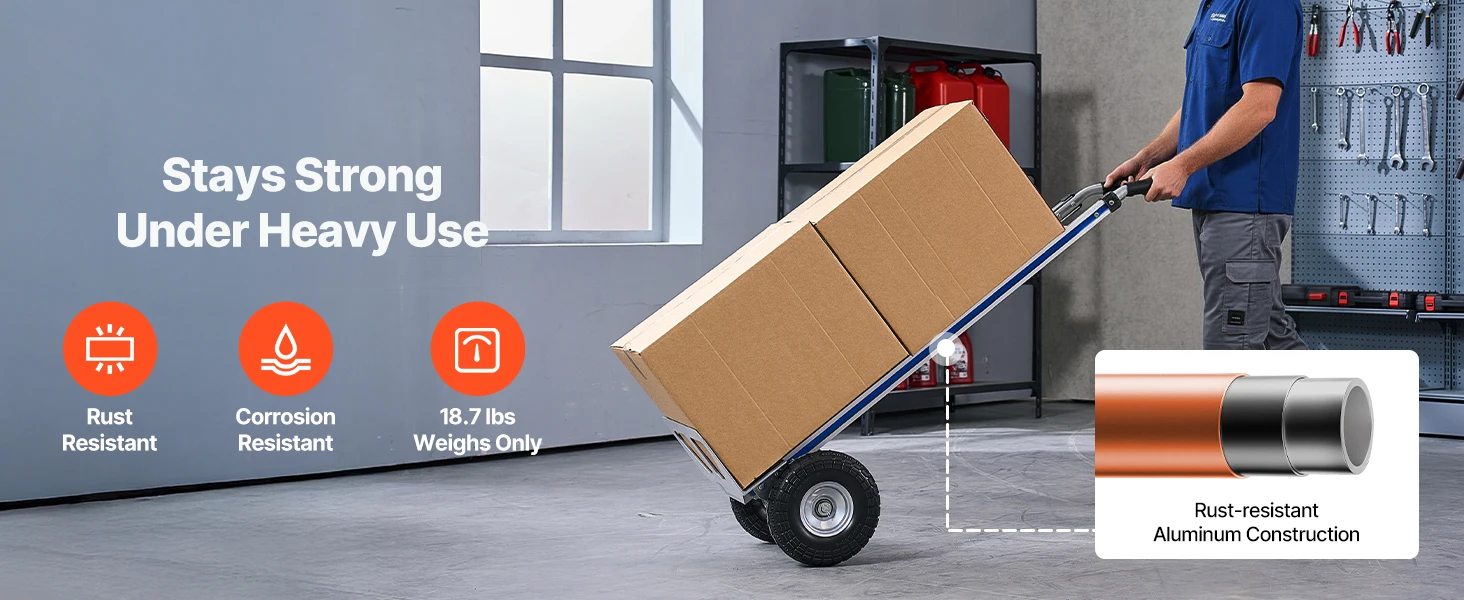 SucceBuy 500LBS Hand Truck Dolly with Non-Slip Wheels & Tie-down Strap Aluminum Alloy Portable Trolley for Moving Home Warehouse