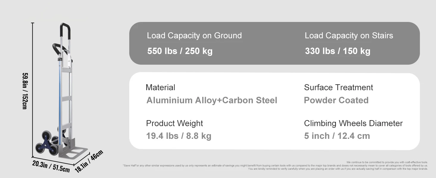 SucceBuy 500LBS Hand Truck Dolly with Non-Slip Wheels & Tie-down Strap Aluminum Alloy Portable Trolley for Moving Home Warehouse