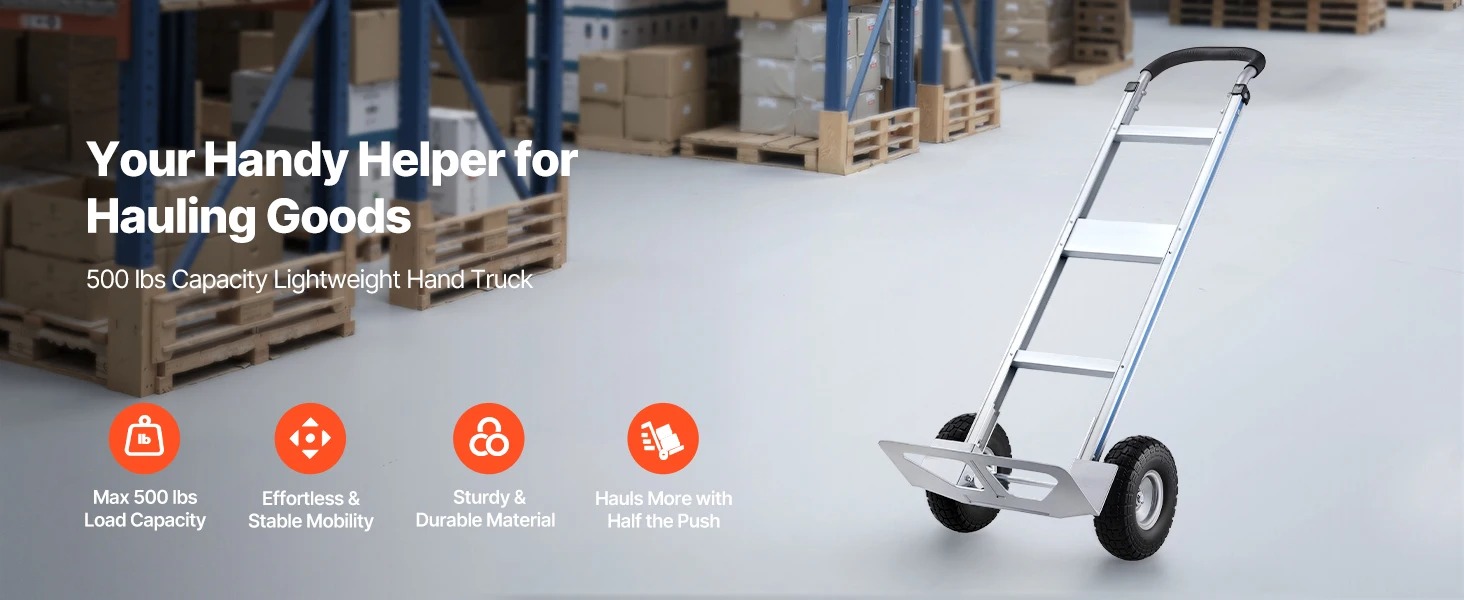SucceBuy 500LBS Hand Truck Dolly with Non-Slip Wheels & Tie-down Strap Aluminum Alloy Portable Trolley for Moving Home Warehouse