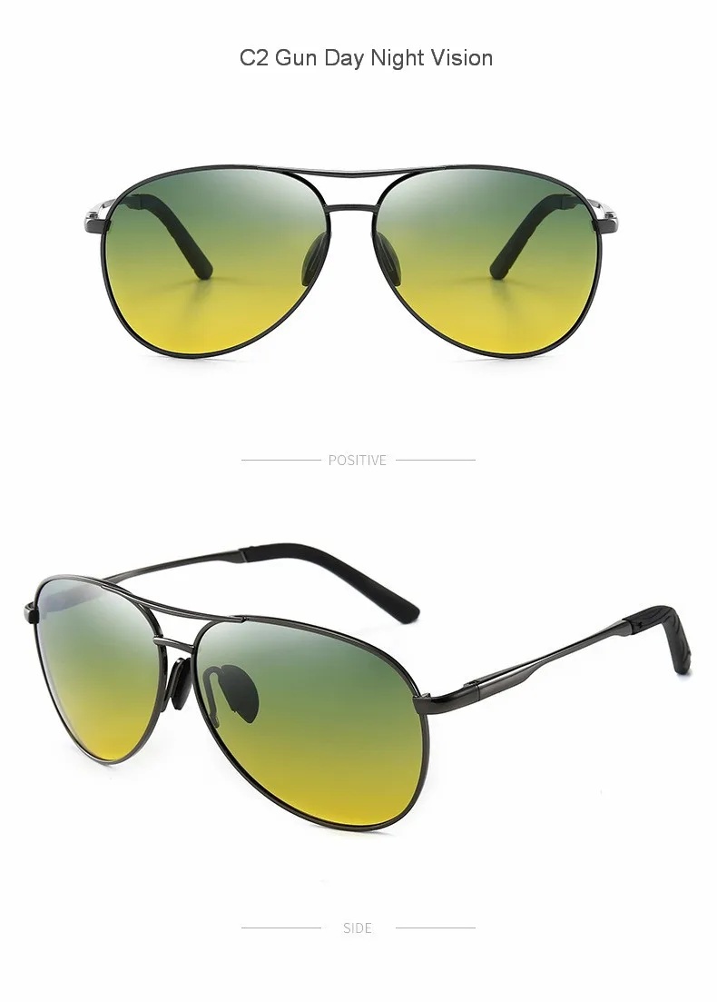 Aviation Metail Frame Polarized Sunglasses Men Color Changing Sun Glasses Pilot Male Day Night Vision Driving