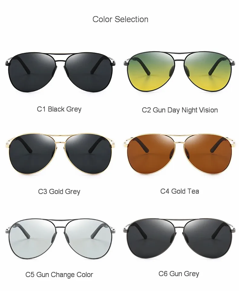 Aviation Metail Frame Polarized Sunglasses Men Color Changing Sun Glasses Pilot Male Day Night Vision Driving