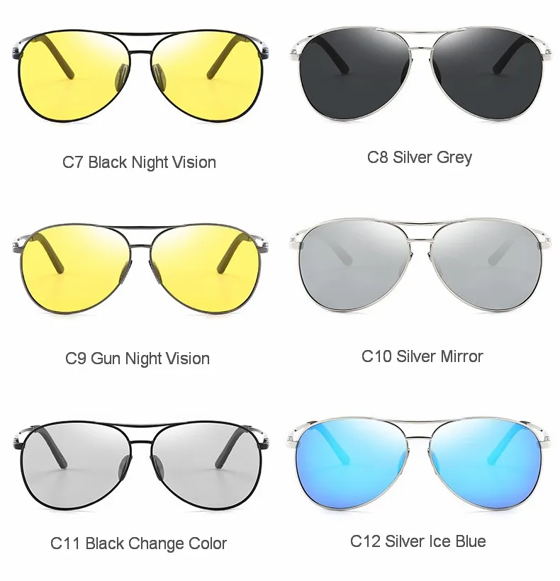 Aviation Metail Frame Polarized Sunglasses Men Color Changing Sun Glasses Pilot Male Day Night Vision Driving