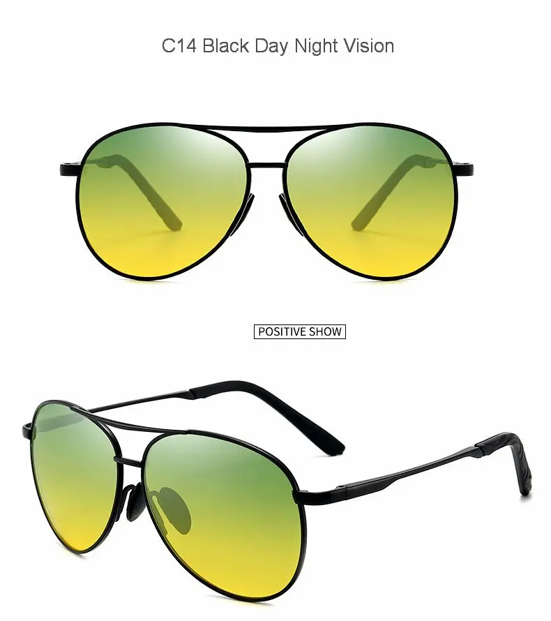 Aviation Metail Frame Polarized Sunglasses Men Color Changing Sun Glasses Pilot Male Day Night Vision Driving