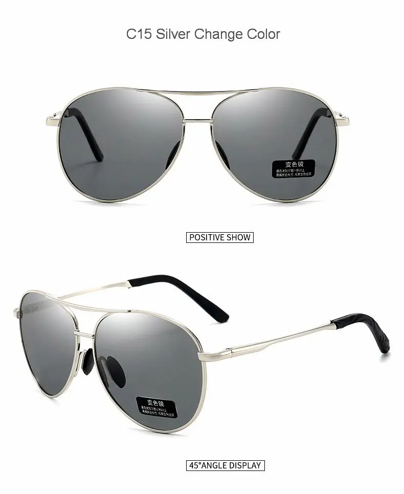 Aviation Metail Frame Polarized Sunglasses Men Color Changing Sun Glasses Pilot Male Day Night Vision Driving