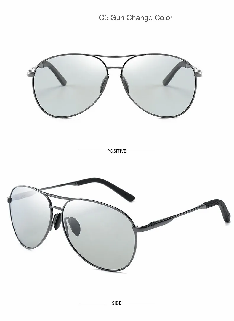 Aviation Metail Frame Polarized Sunglasses Men Color Changing Sun Glasses Pilot Male Day Night Vision Driving