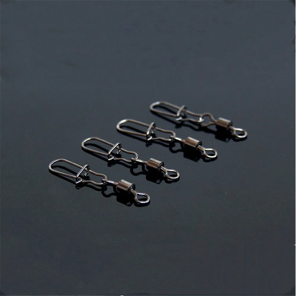 FISHINAPOT 30pcs/lot 2#-10# Stainless Steel Connector Bait Spinner Fishing Lure Rolling Swivel With Fast Lock Snap Hook Rotating